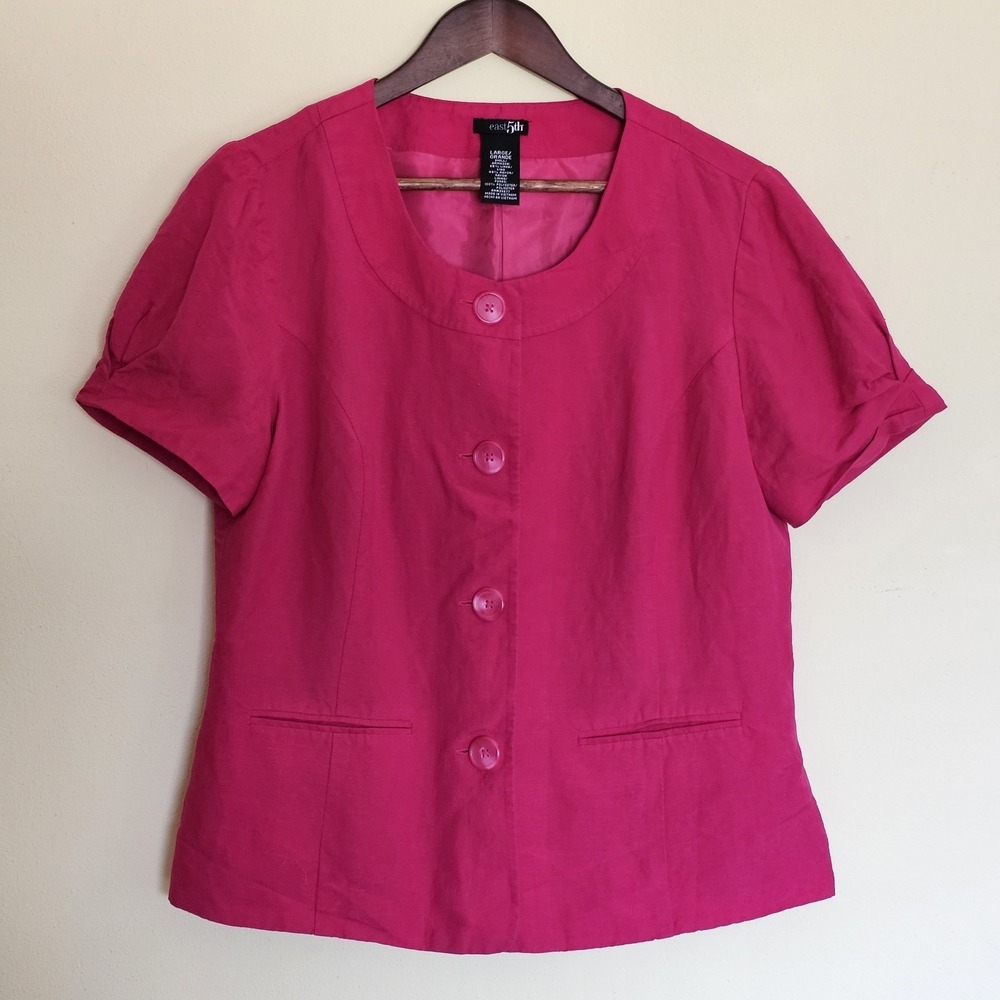 EAST 5th‎ Womens Size L Blouse Hot Pink Barbiecore Y2K Office Retro Cropped